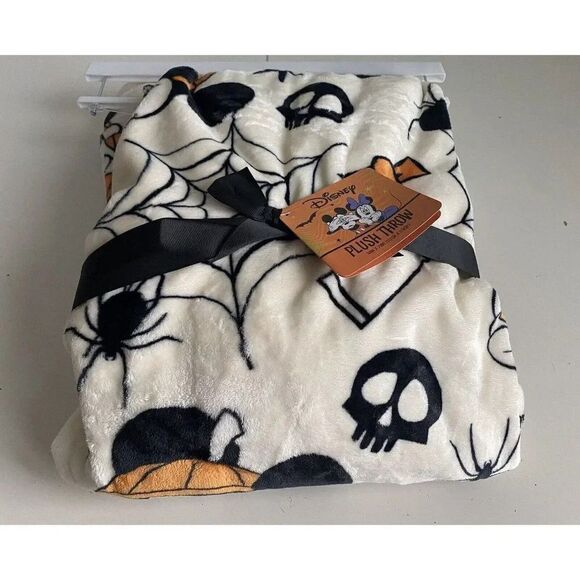 Disney Halloween Mickey Minnie Mouse Pumpkin Throw Blanket 50"x70" Spider Skull - Picture 9 of 13